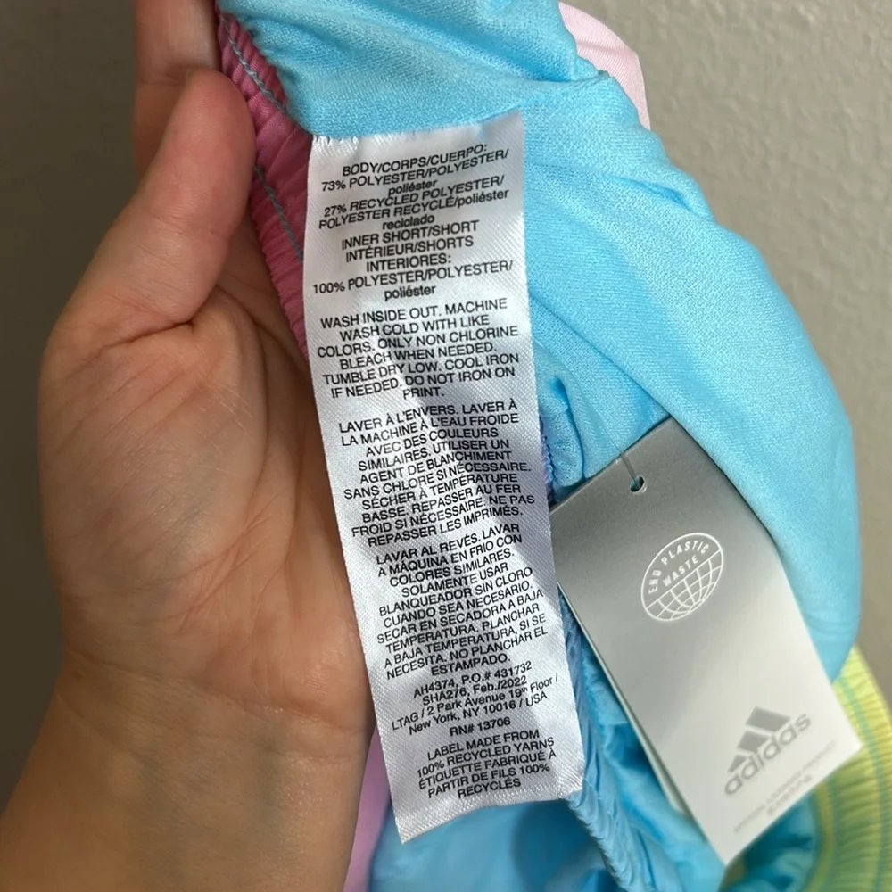 Adidas blue, pink, yellow and green Athletic Shorts GIRLS SIZE LARGE (14) - Picture 7 of 8